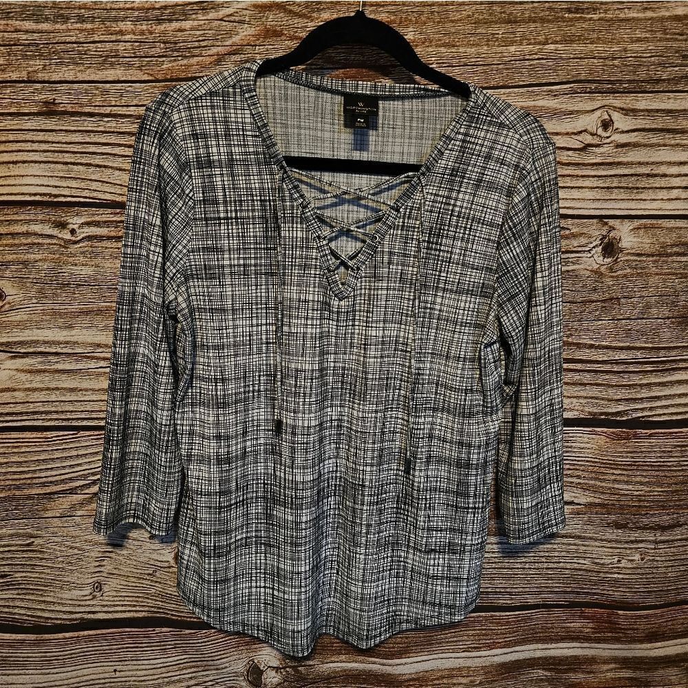 Worthington blouse lt gray/ black women's PM Pre-owned